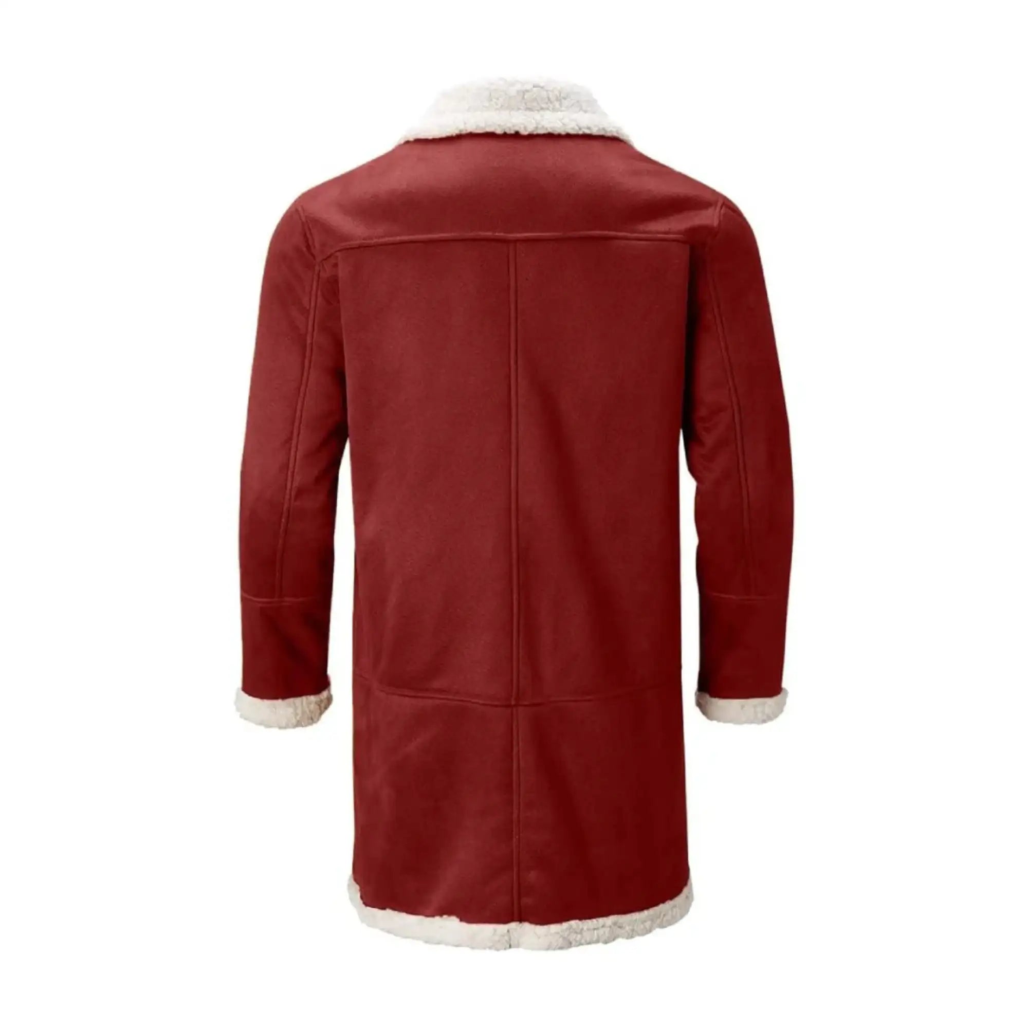 Red coat with white fur trim on a white background