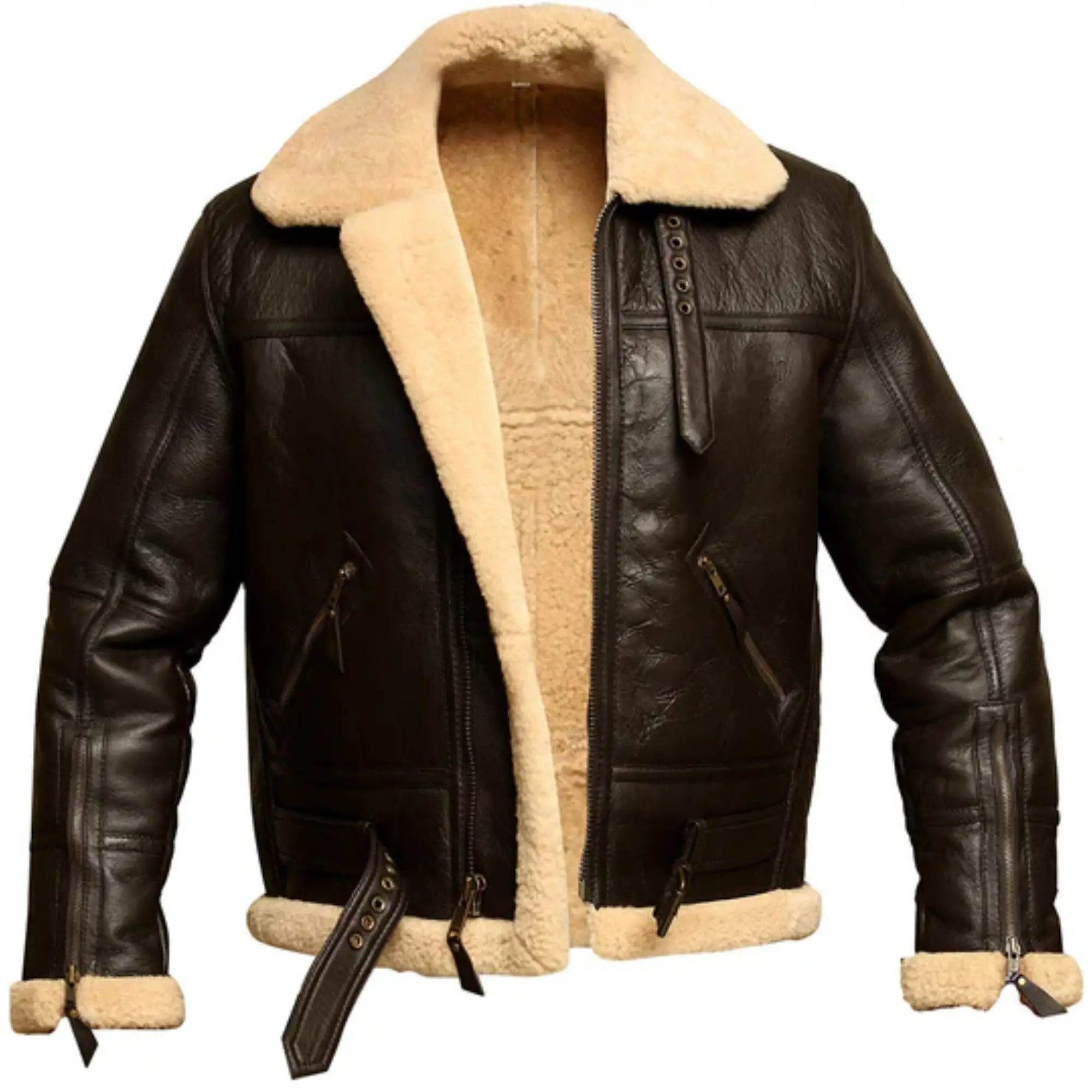 Men's Brown B3 Aviator Bomber Shearling Leather Jacket