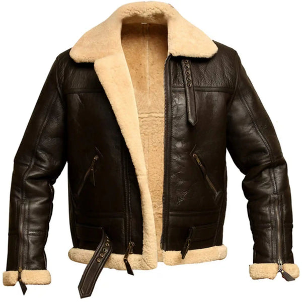 Men's Brown B3 Aviator Bomber Shearling Leather Jacket