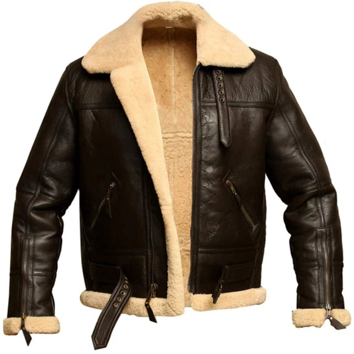 Men's Brown B3 Aviator Bomber Shearling Leather Jacket