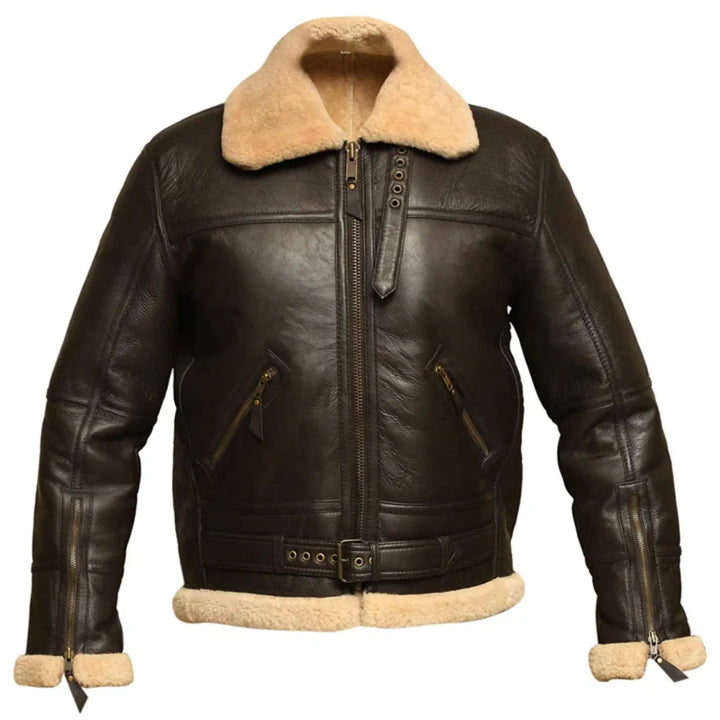 Men's Brown B3 Aviator Bomber Shearling Leather Jacket
