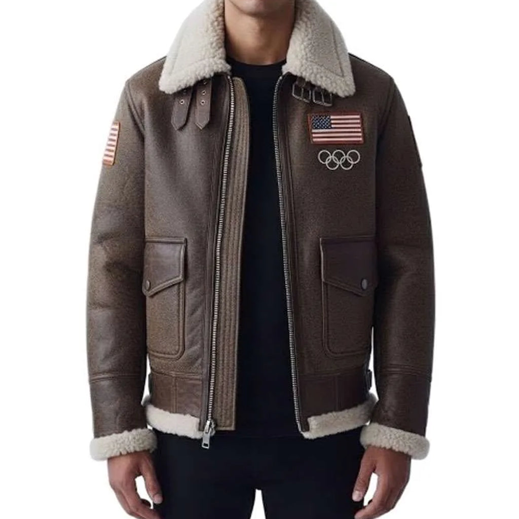 Men's Brown Shearling Leather Jacket