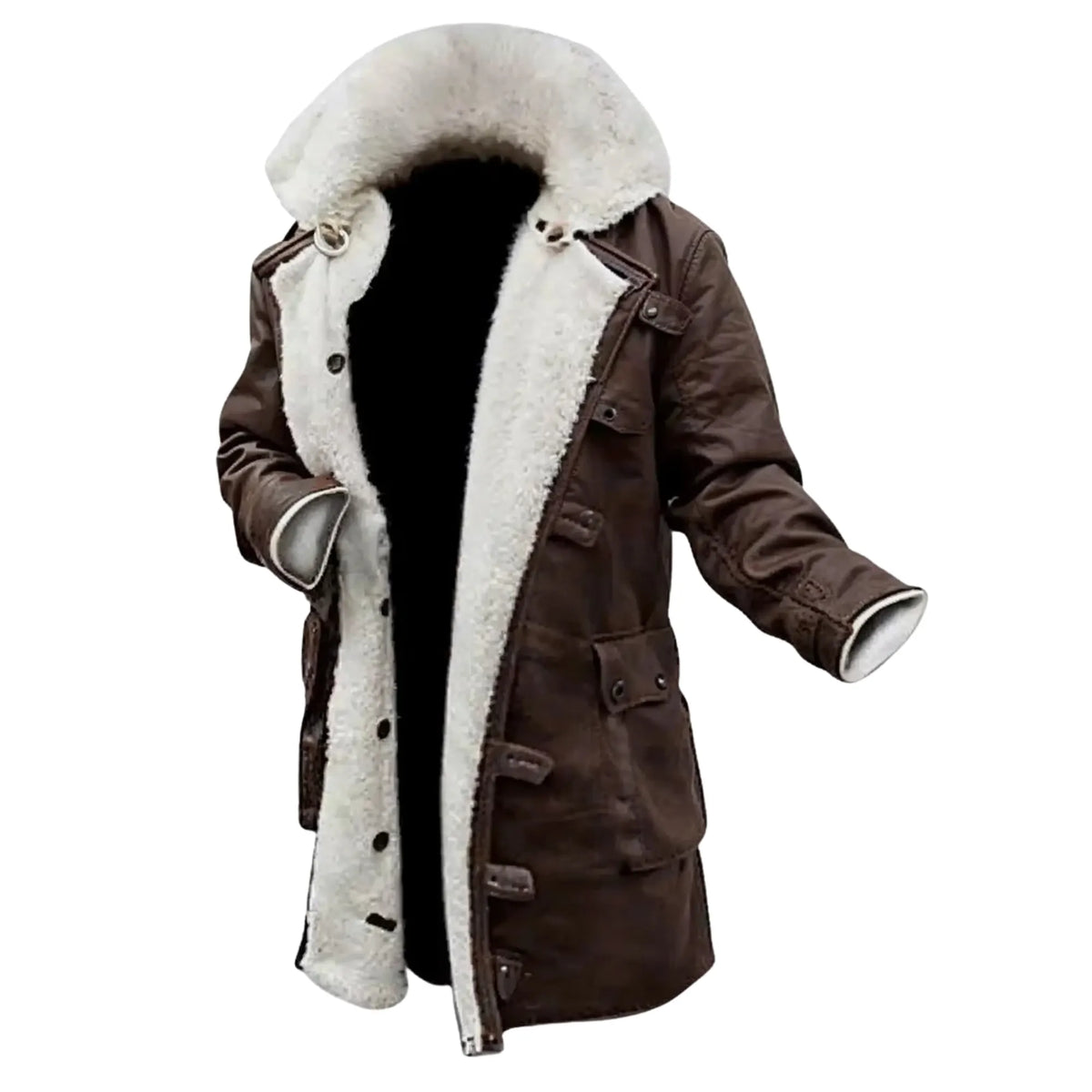 Men's Brown Sheepskin Leather Sherpa Lining Coat