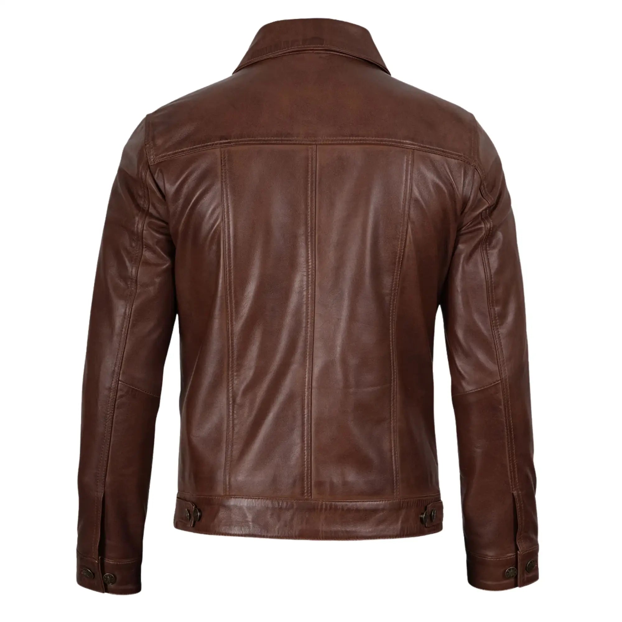 Men's Brown Sheepskin Leather Trucker Jacket