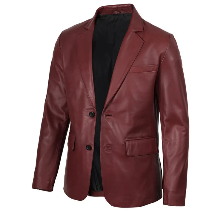 Men's Burgundy Real Sheepskin Leather Blazer