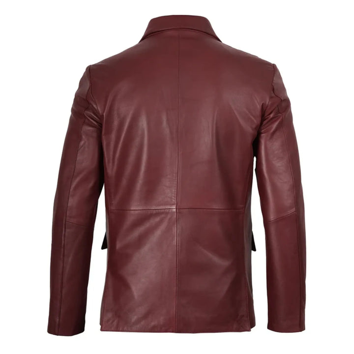 Men's Burgundy Real Sheepskin Leather Blazer