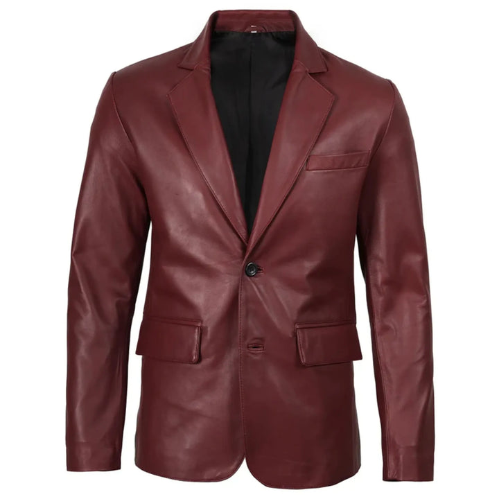 Men's Burgundy Real Sheepskin Leather Blazer