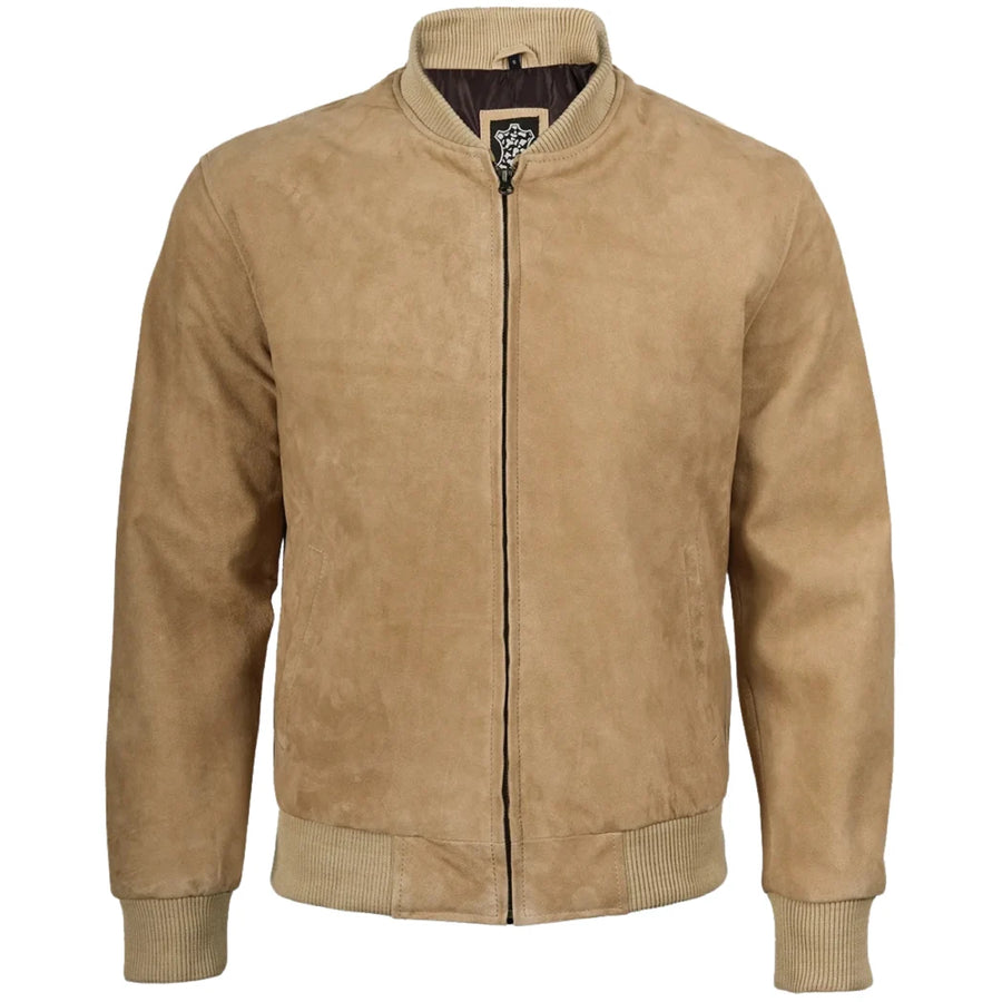 Men's Camel Brown Real Suede Leather Bomber Jacket