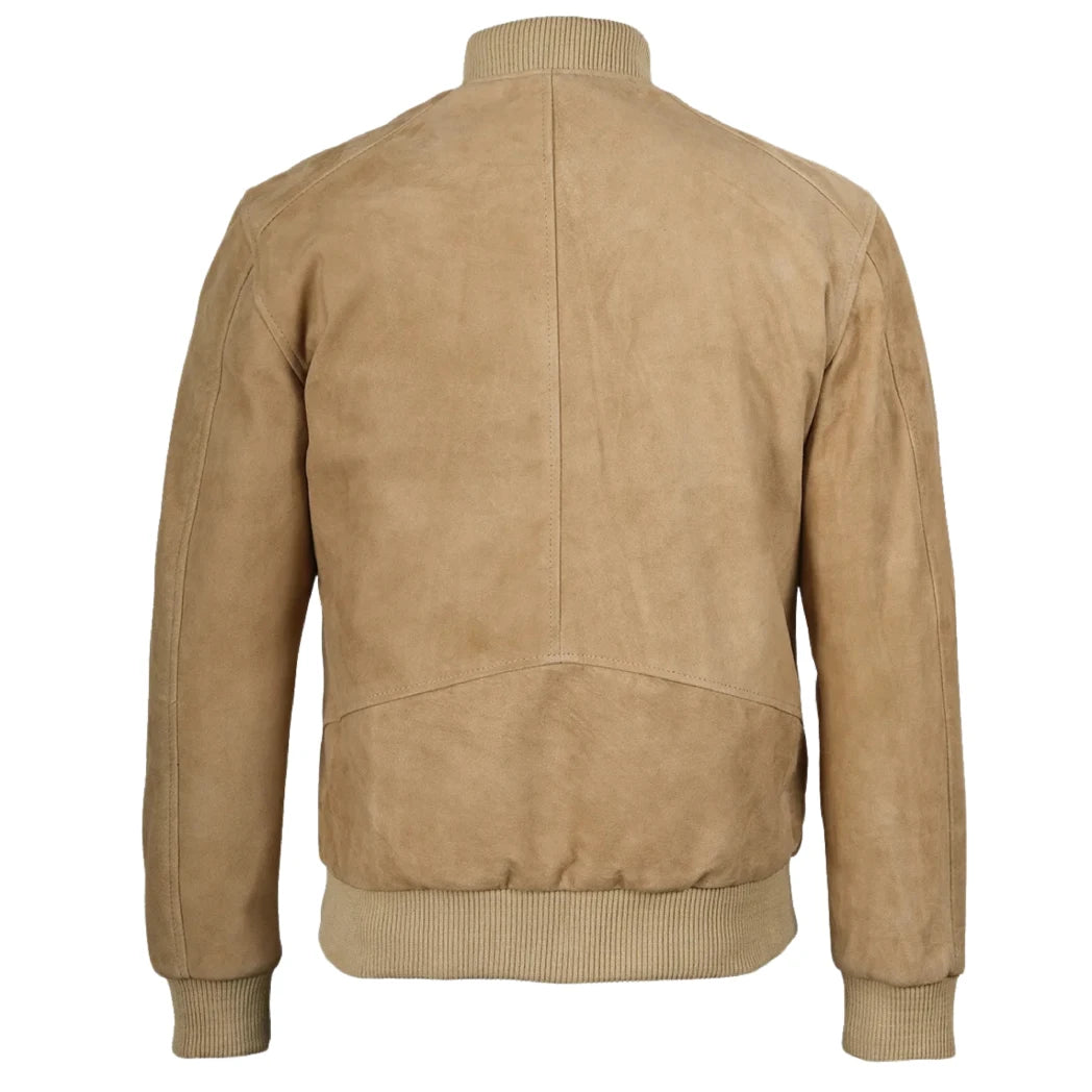 Men's Camel Brown Real Suede Leather Bomber Jacket