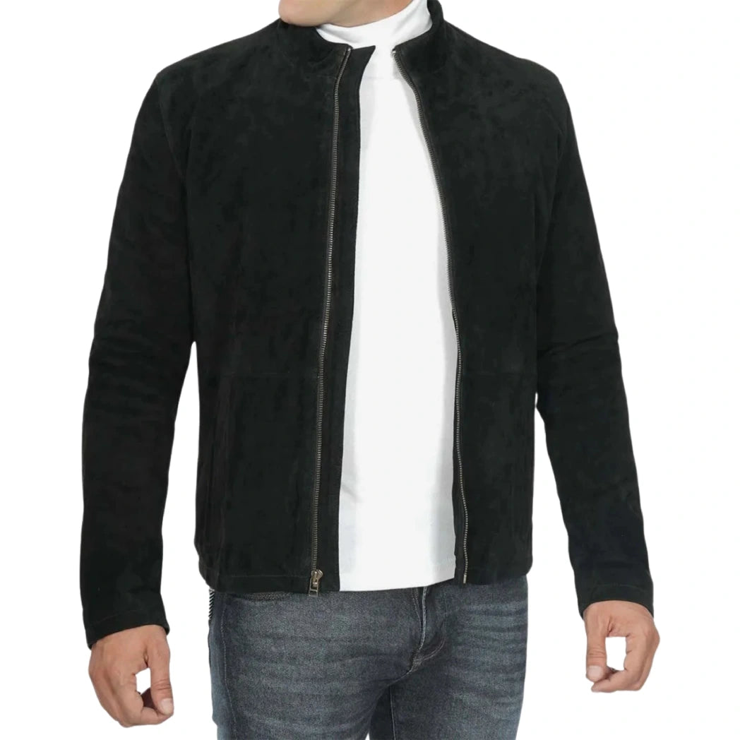 Men's Classic Black Suede Biker Style Leather Jacket