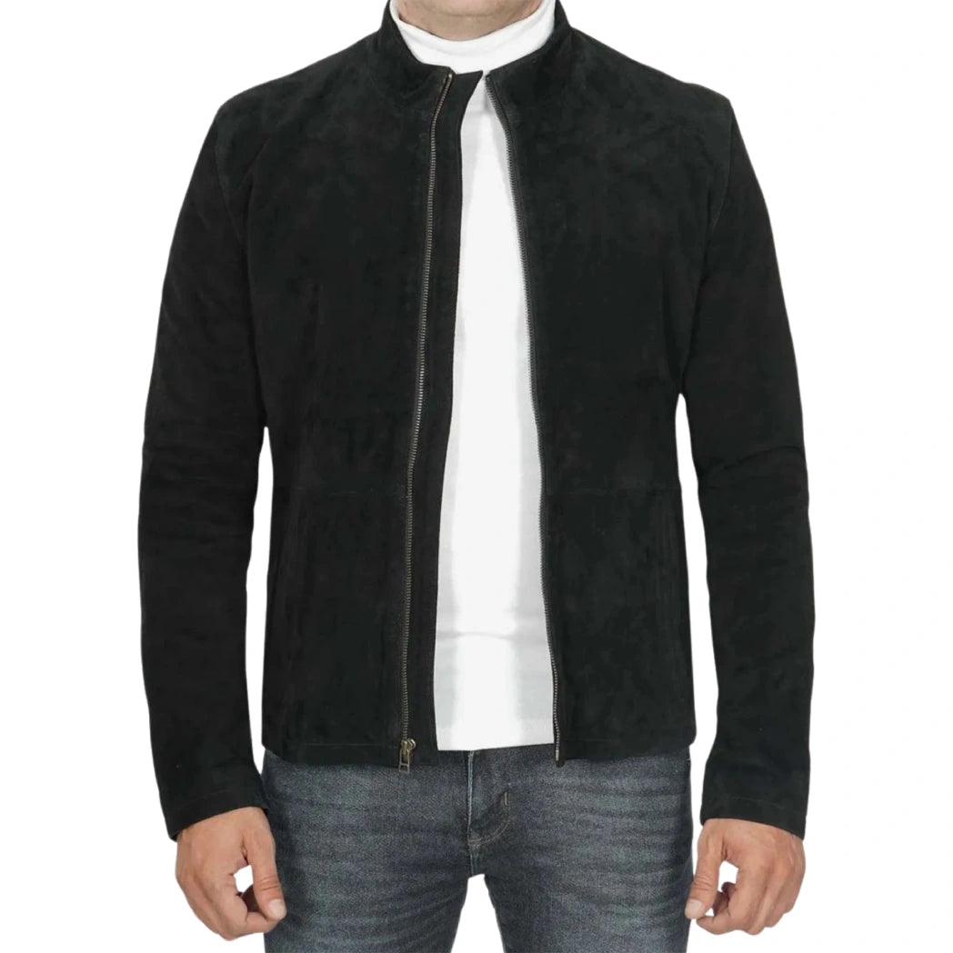 Men's Classic Black Suede Biker Style Leather Jacket