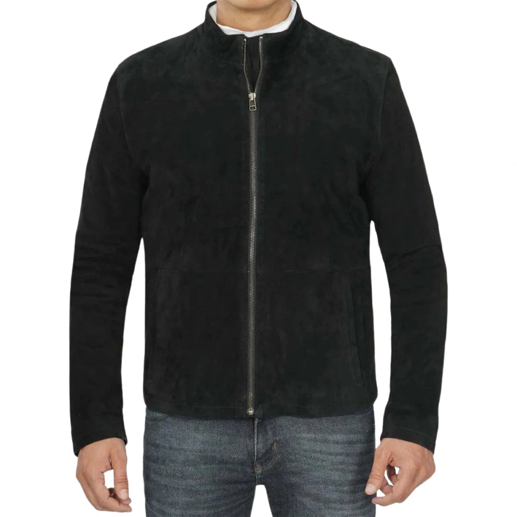 Men's Classic Black Suede Biker Style Leather Jacket
