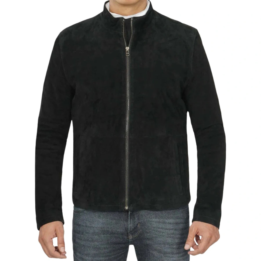 Men's Classic Black Suede Biker Style Leather Jacket