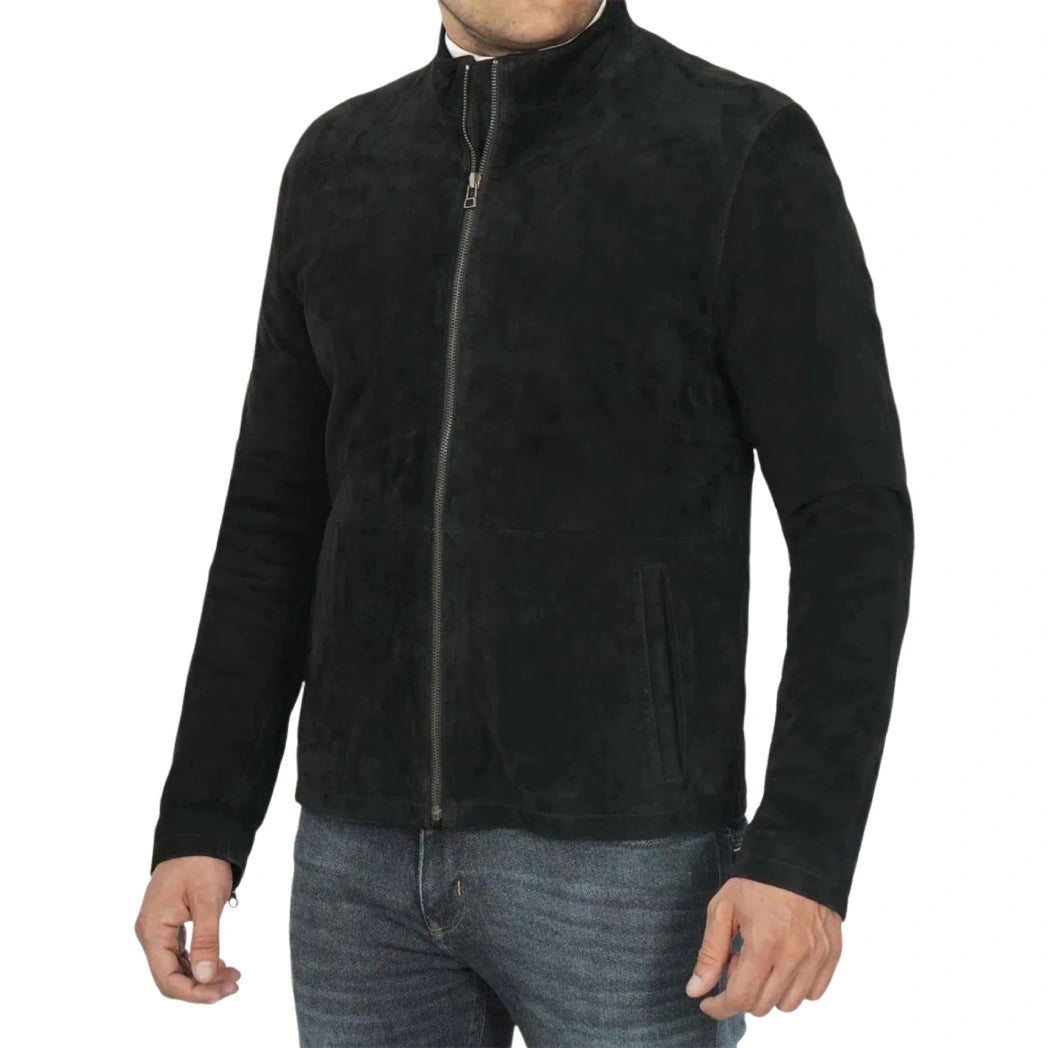 Men's Classic Black Suede Biker Style Leather Jacket