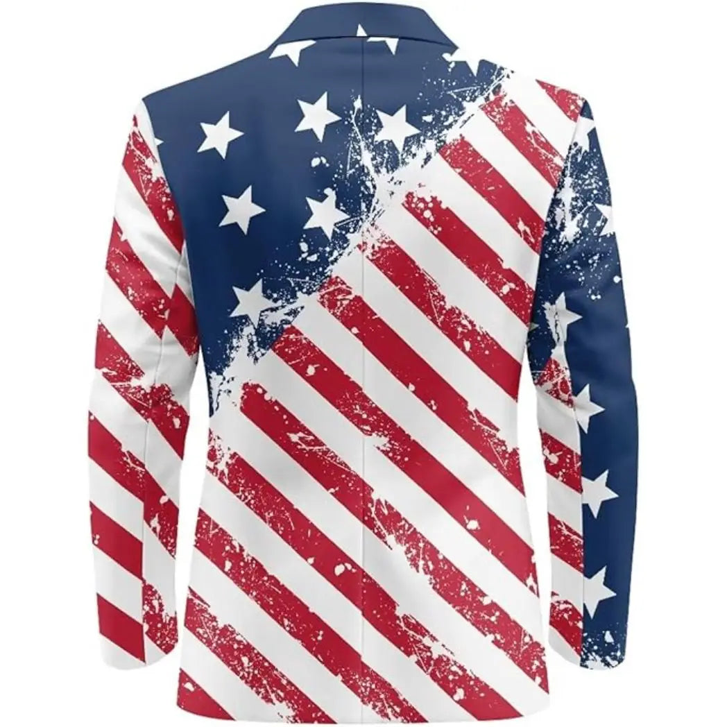 Men's Classic USA Flag Color Print One-Button Blazer