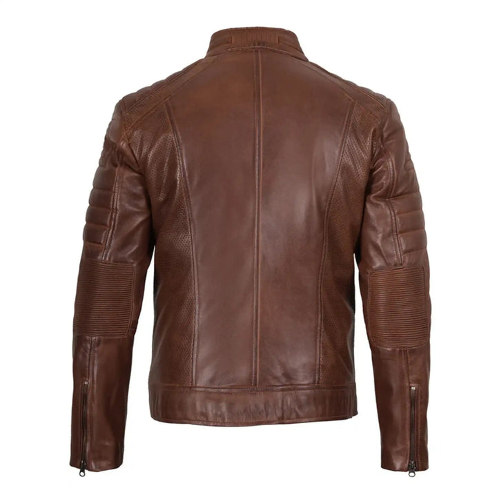 Brown leather jacket on a white background