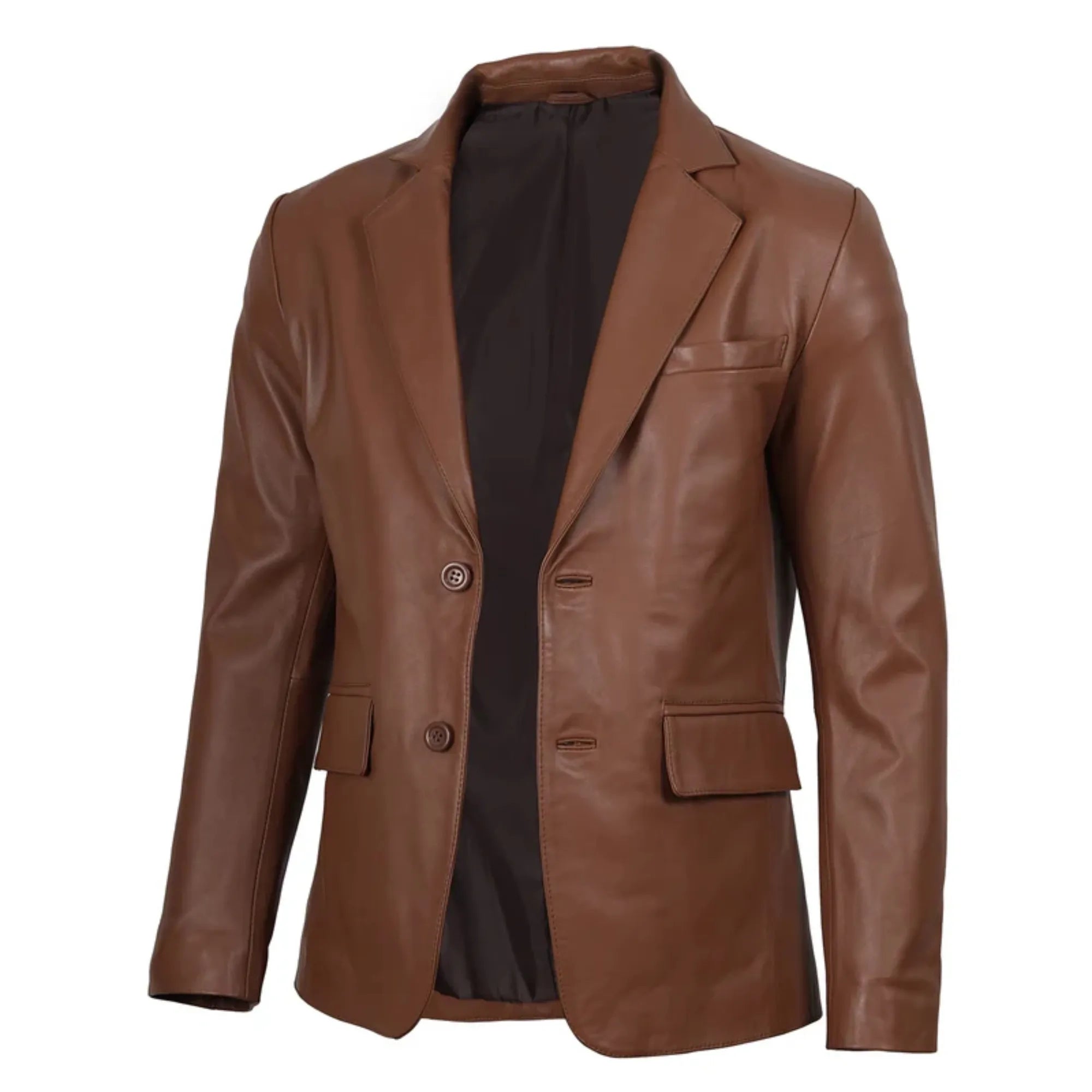 Men's Cognac Brown Real Leather Blazer