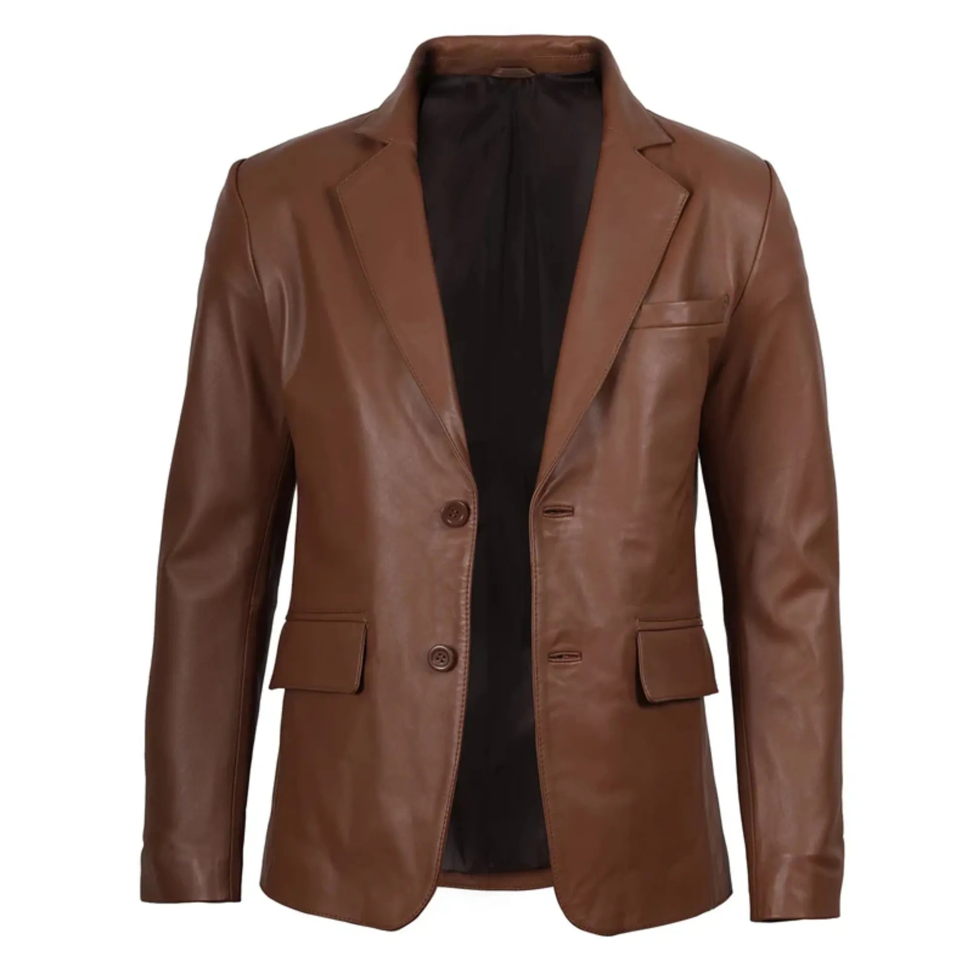 Men's Cognac Brown Real Leather Blazer