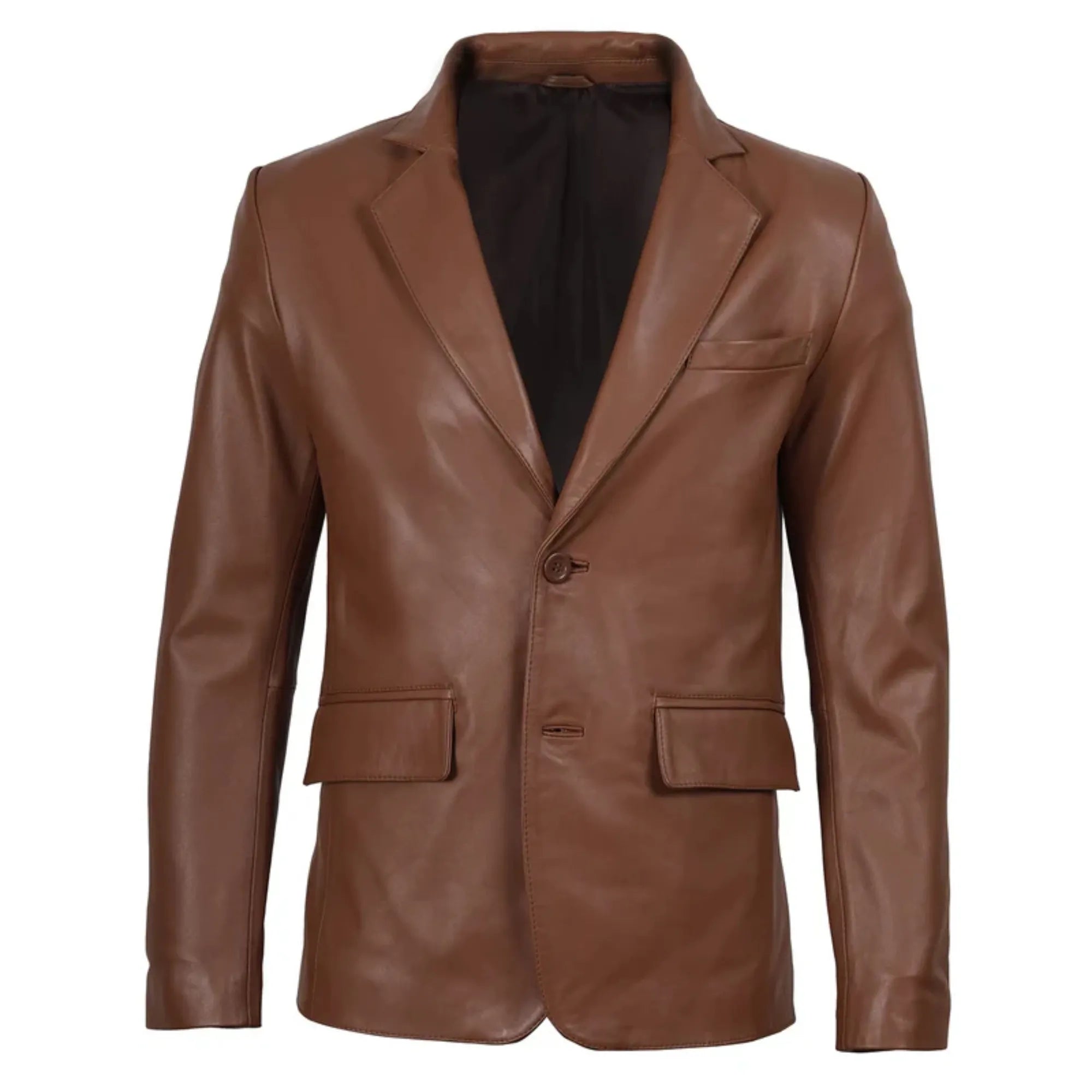 Men's Cognac Brown Real Leather Blazer