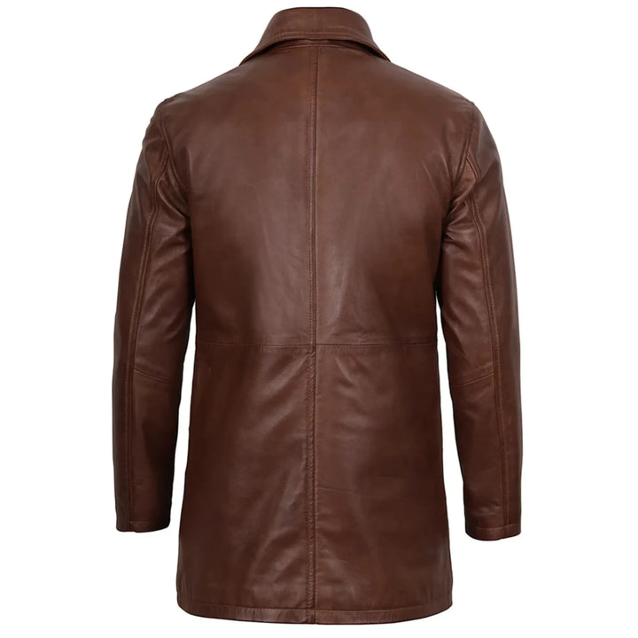 Men's Dark Brown 3/4 Length Leather Car Coat