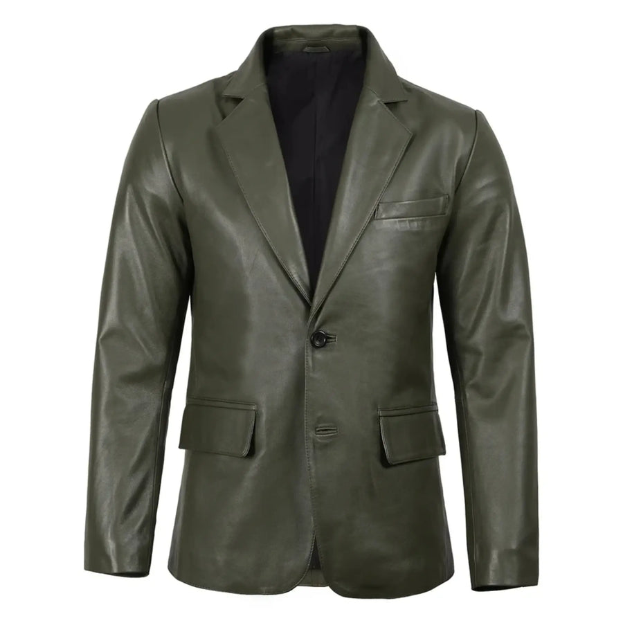 Men's Dark Green Real Leather Blazer