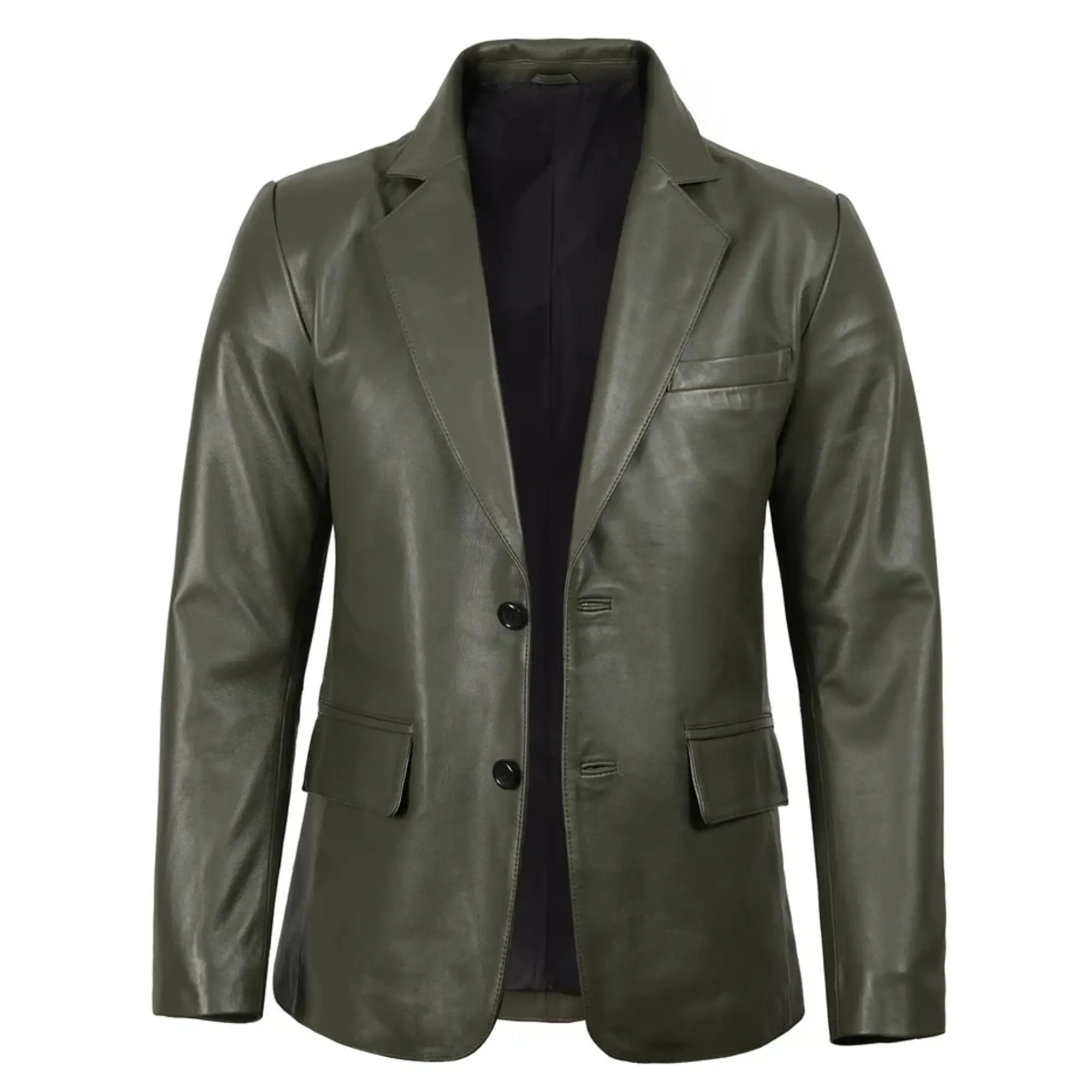 Men's Dark Green Real Leather Blazer