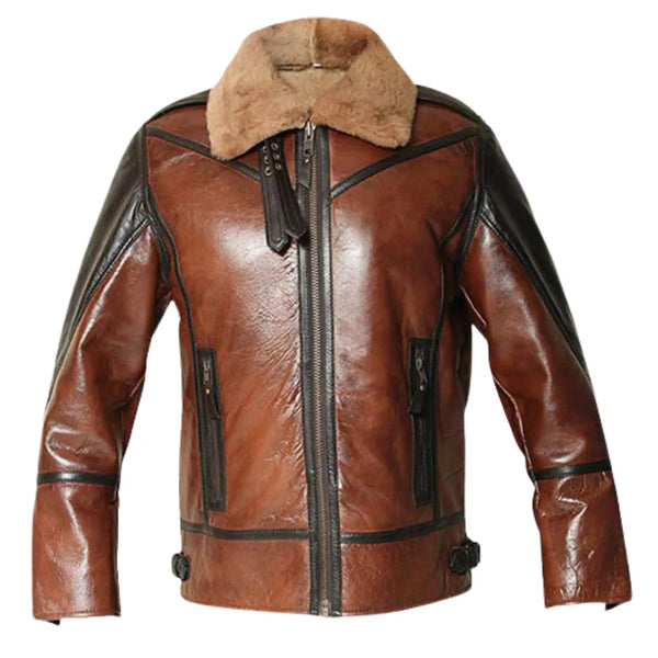 Men's  Flight Aviator Real Sheepskin Fur Collar Leather Jacket