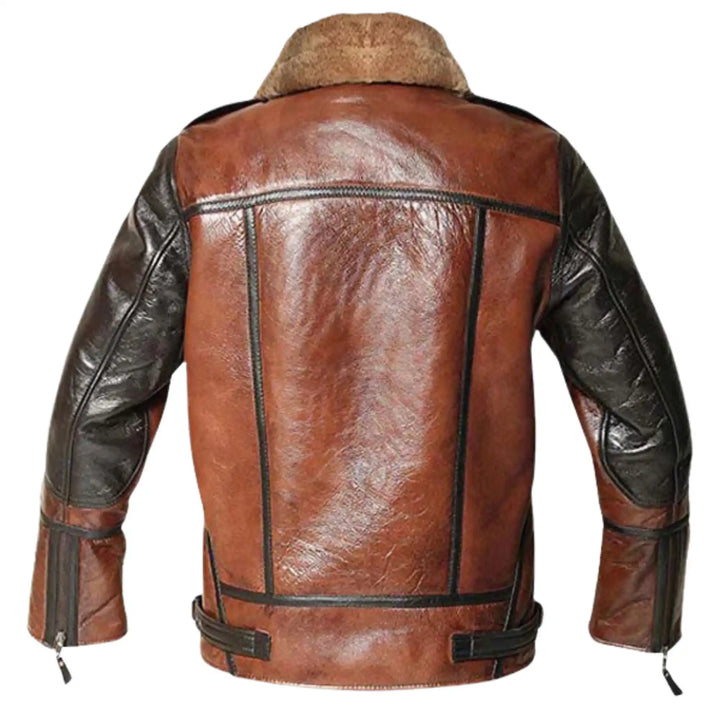 Men's  Flight Aviator Real Sheepskin Fur Collar Leather Jacket
