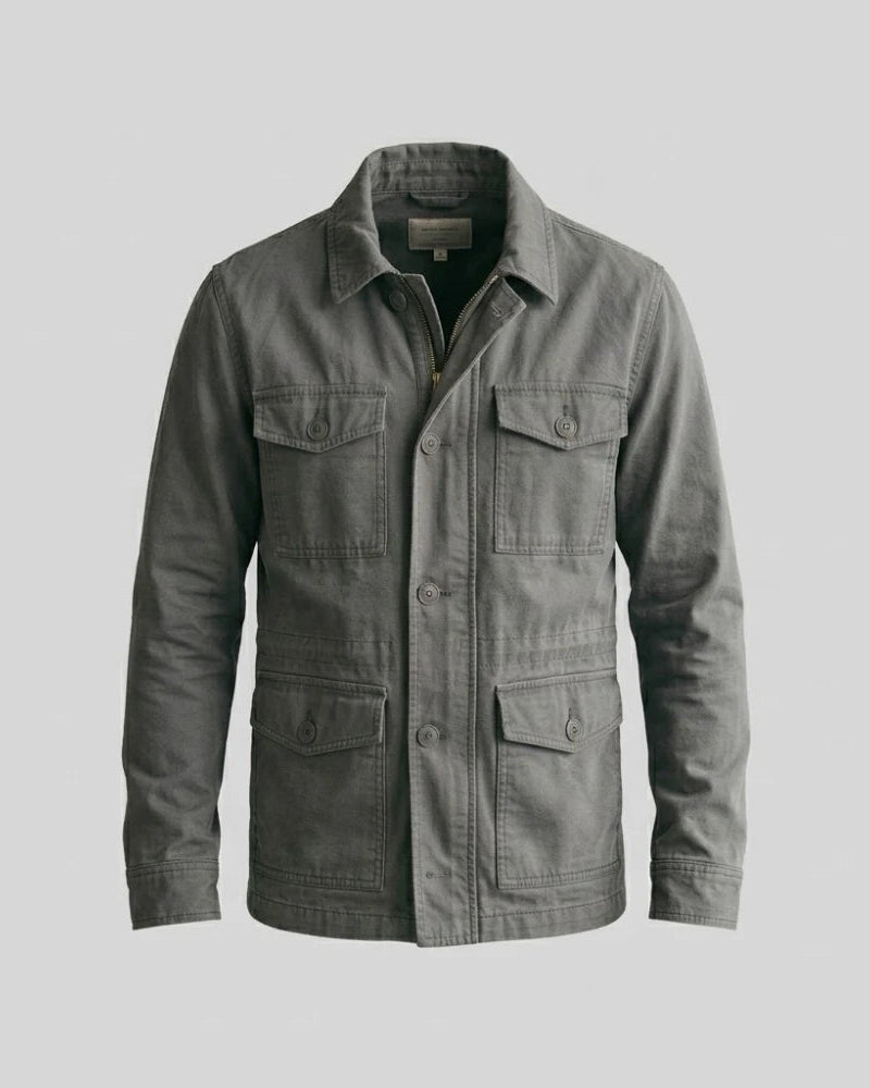Men's Shirt Style Collar Gray Cotton Jacket