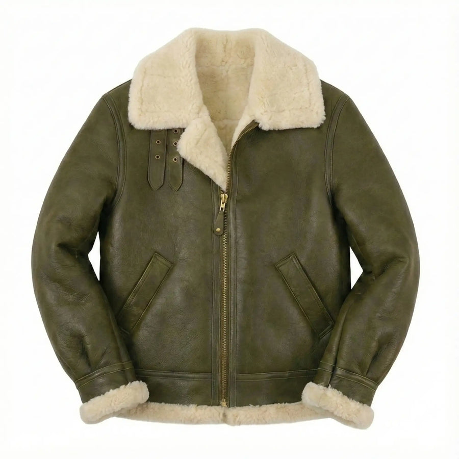 Men's Green Aviator B3 Bomber Leather Jacket