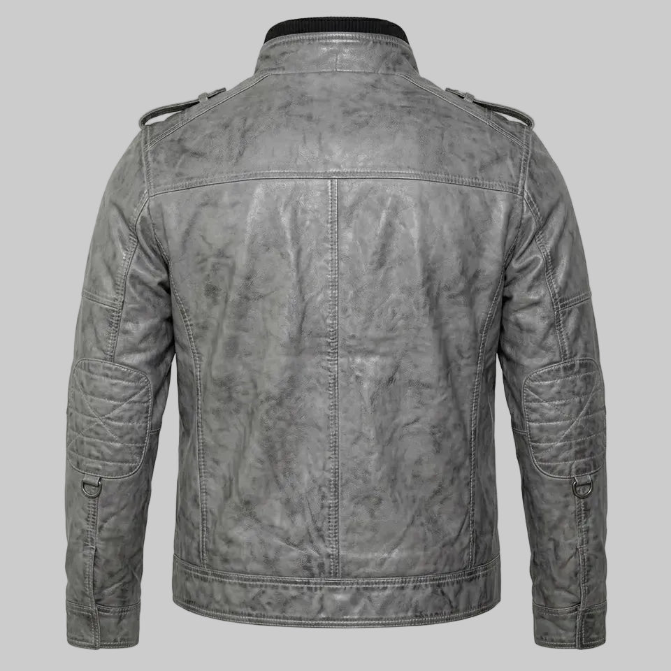 Men's Grey Real Sheepskin Leather Military Inspired Jacket