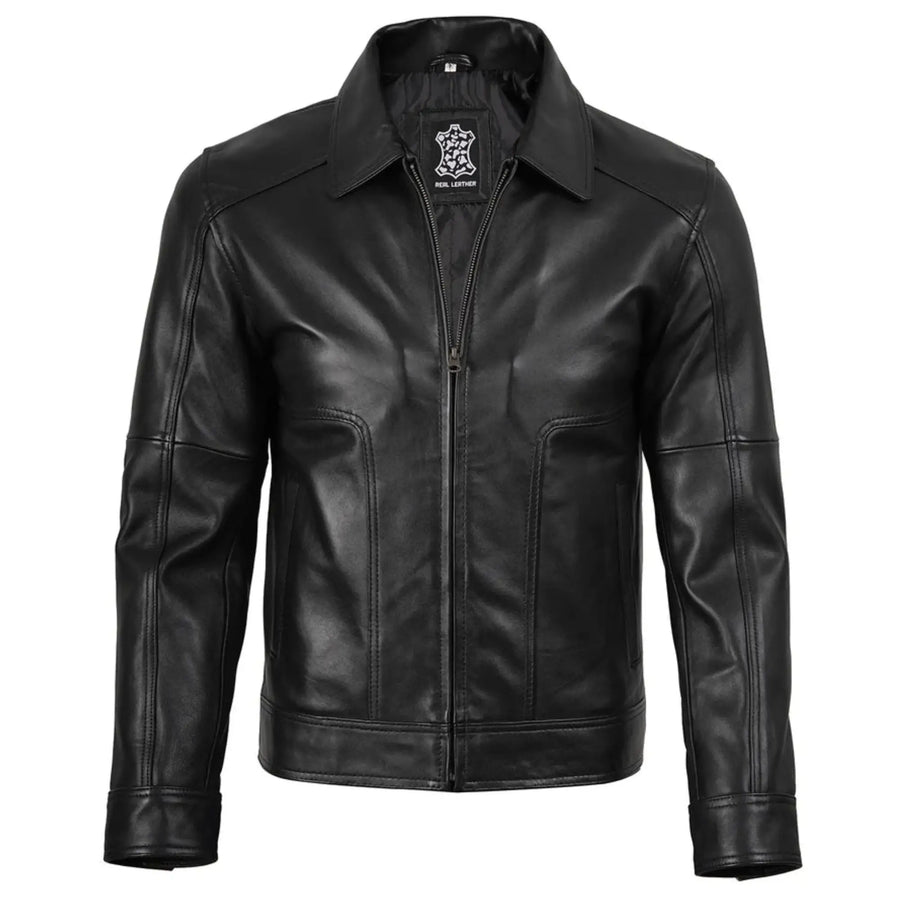 Men's Harrington Vintage Black Leather Jacket
