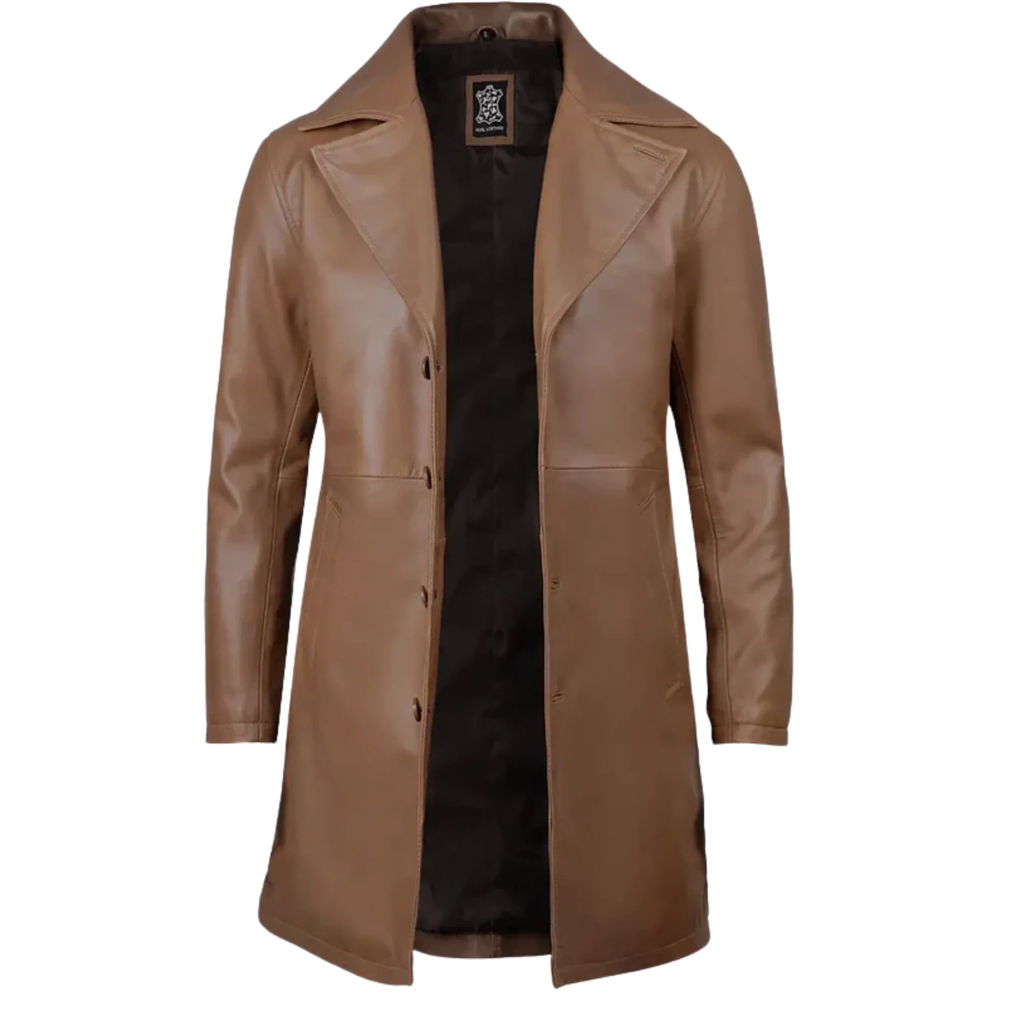 Men's Jackson Long Length Brown Leather Car Coat