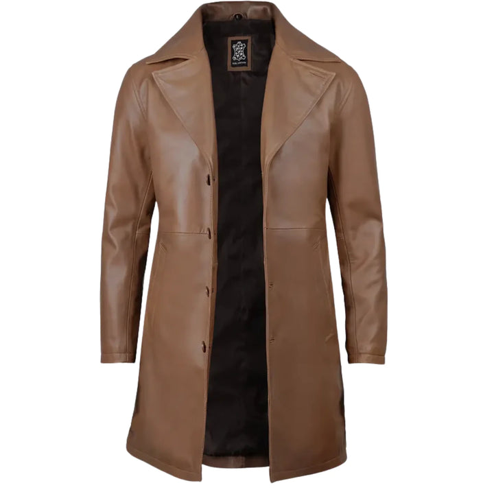 Men's Jackson Long Length Brown Leather Car Coat