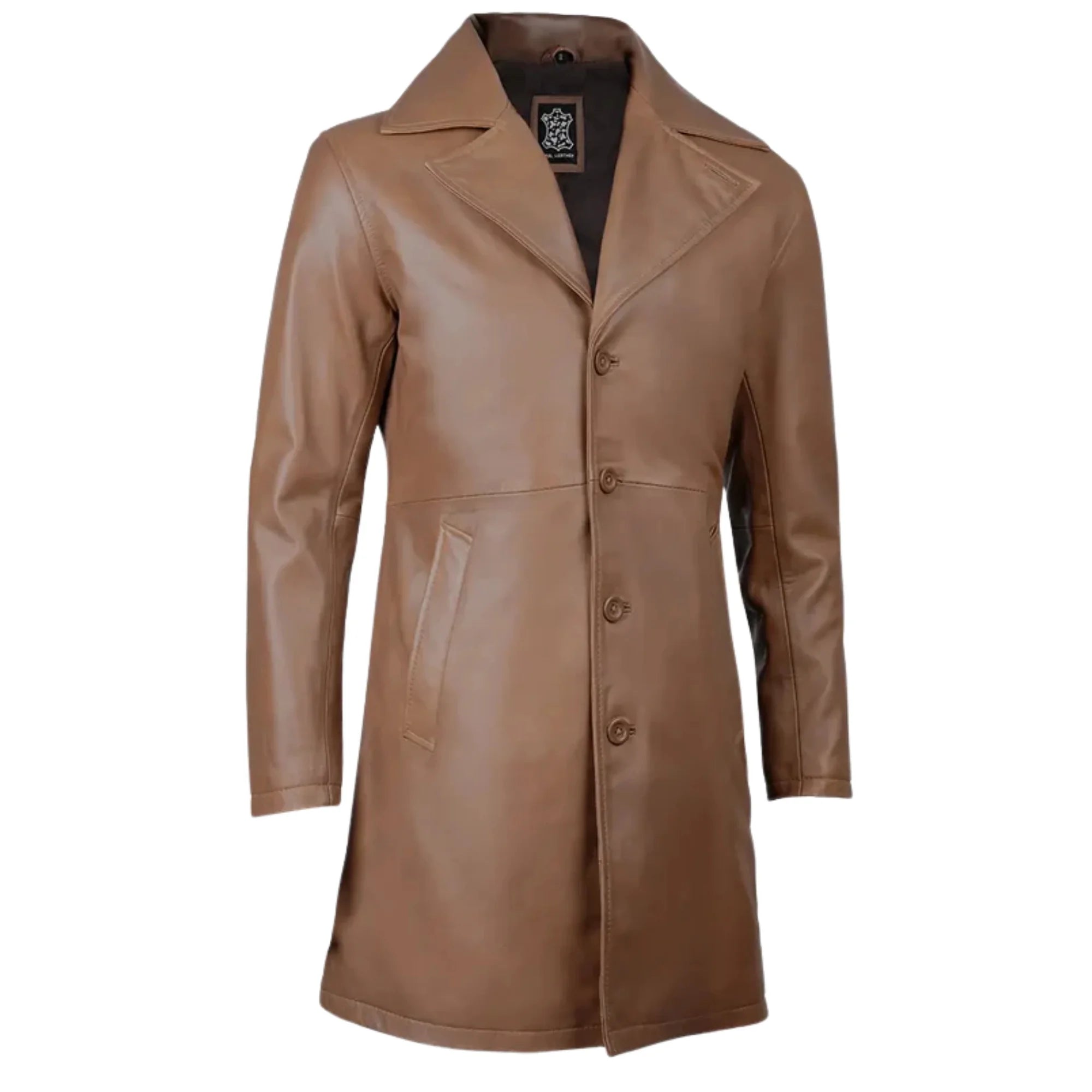 Men's Jackson Long Length Brown Leather Car Coat