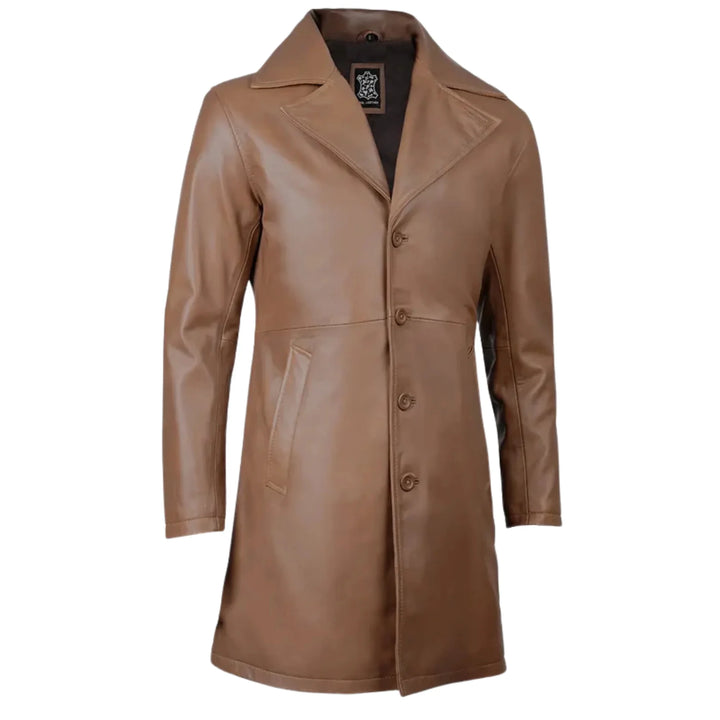 Men's Jackson Long Length Brown Leather Car Coat