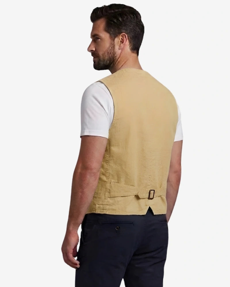 Men's Khaki Cotton Multi-Pocket Utility Vest