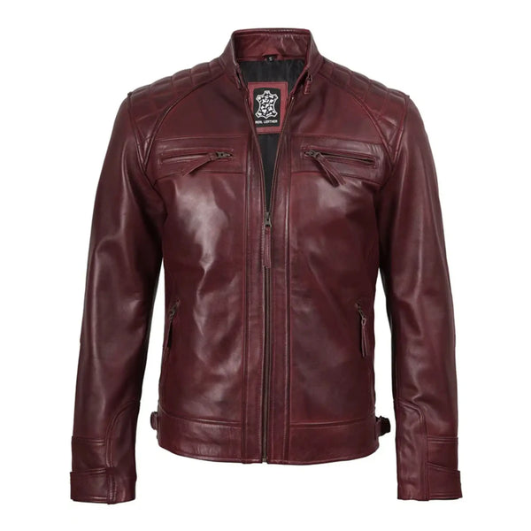 Maroon leather jacket on a white background
