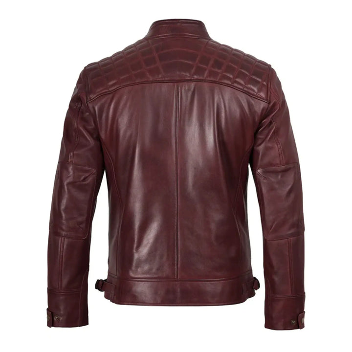 Maroon leather jacket on a white background