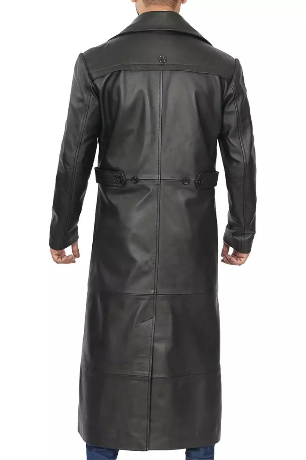 Men's Long Black Leather Overcoat - Duster Coat