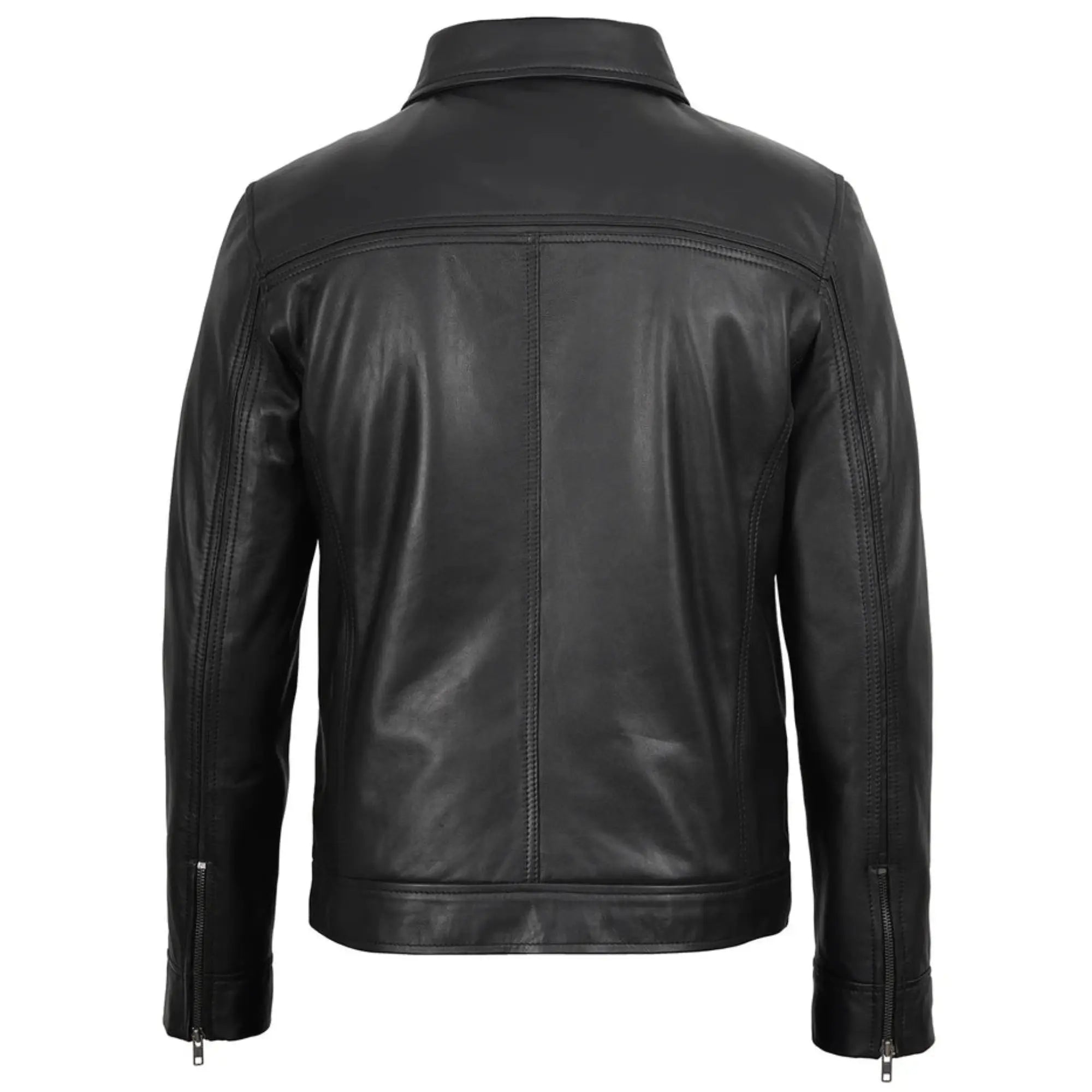 Black leather jacket on a white background