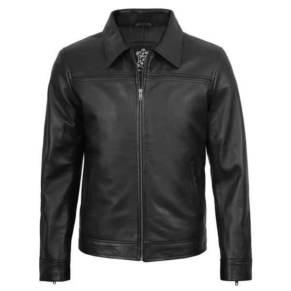 Black leather jacket on a white background