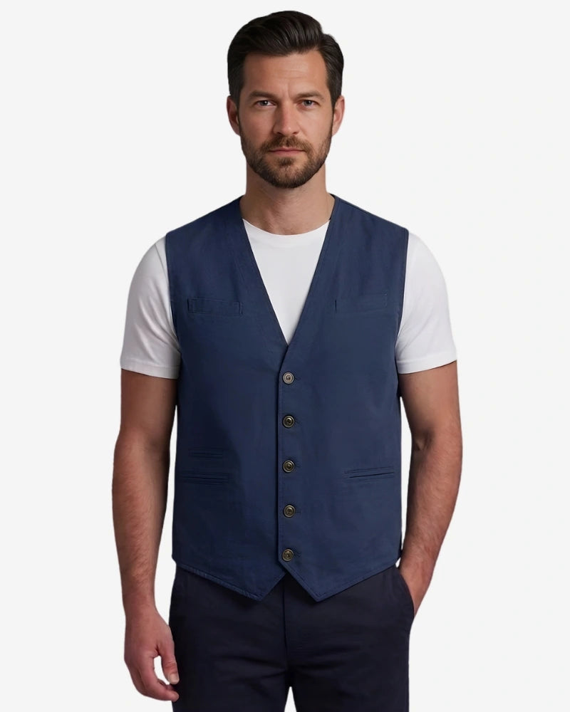 Men's Navy Blue Cotton Multi-Pocket Vest