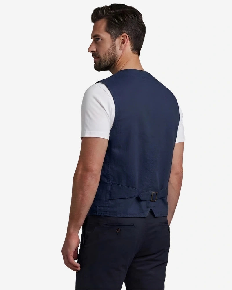 Men's Navy Blue Cotton Multi-Pocket Vest