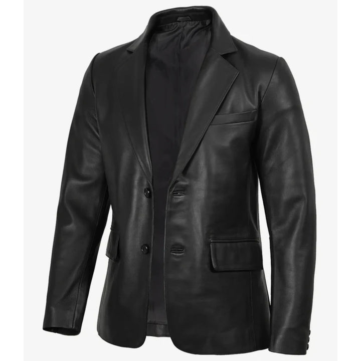 Black leather jacket on a white background