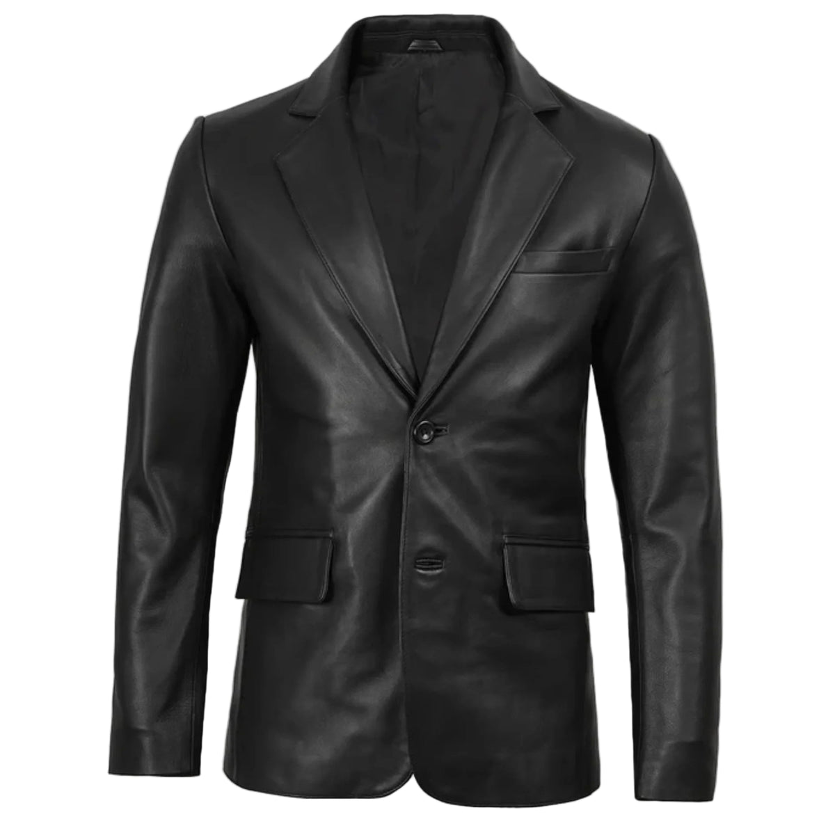 Black leather jacket on a white background