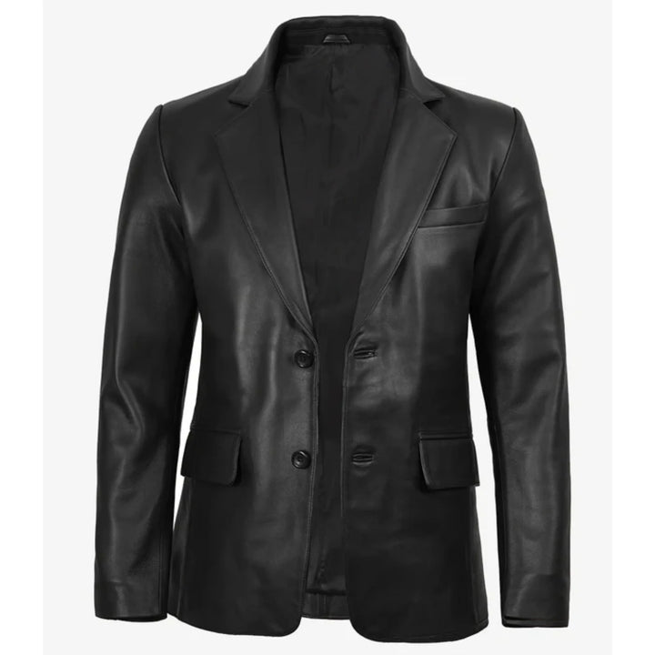 Black leather jacket on a white background