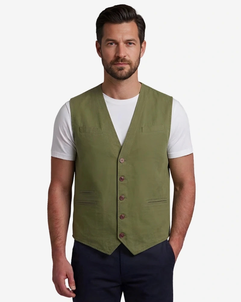 Men's Olive Green Cotton Utility Vest