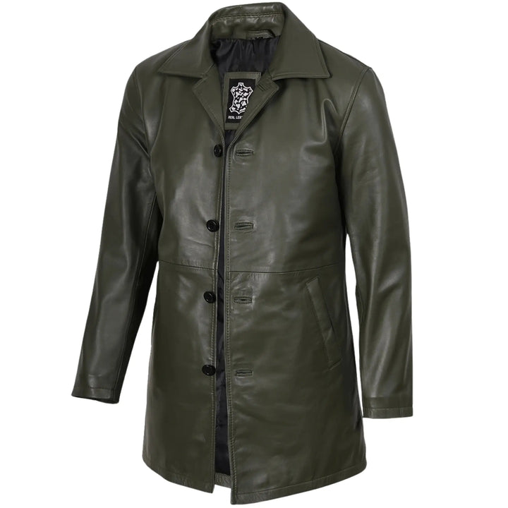 Green leather coat on a white background