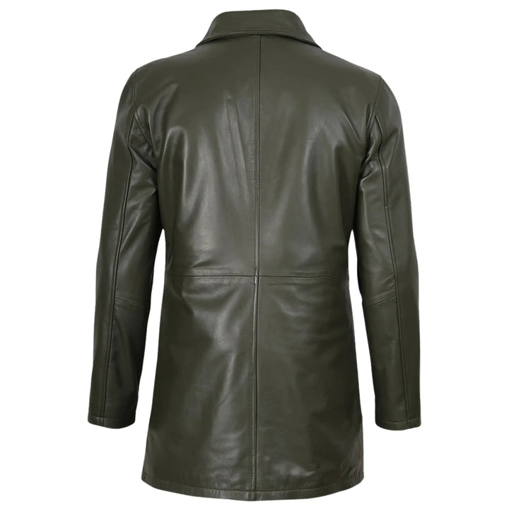 Green leather coat on a white background